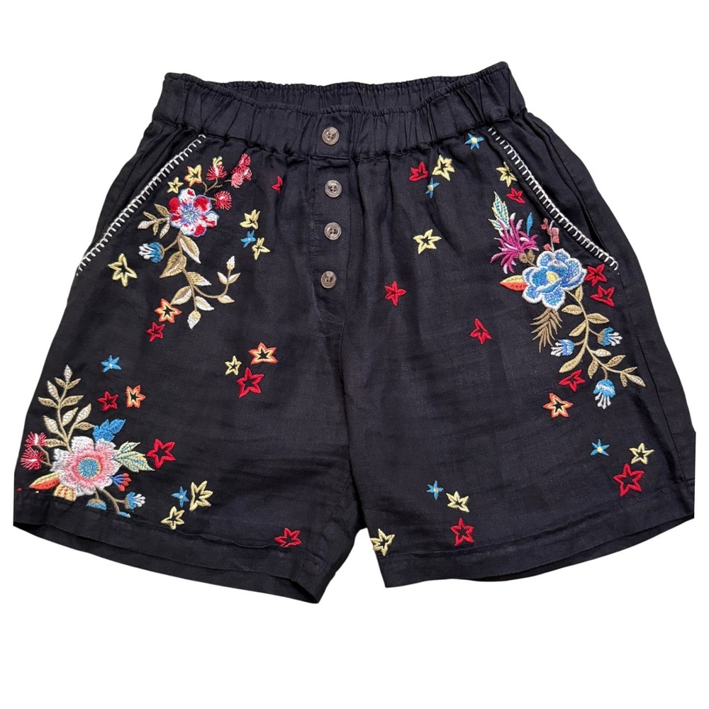 Johnny Was Los Angeles Linen Embroidered Floral Shorts Womens Small Boho - Picture 3 of 13